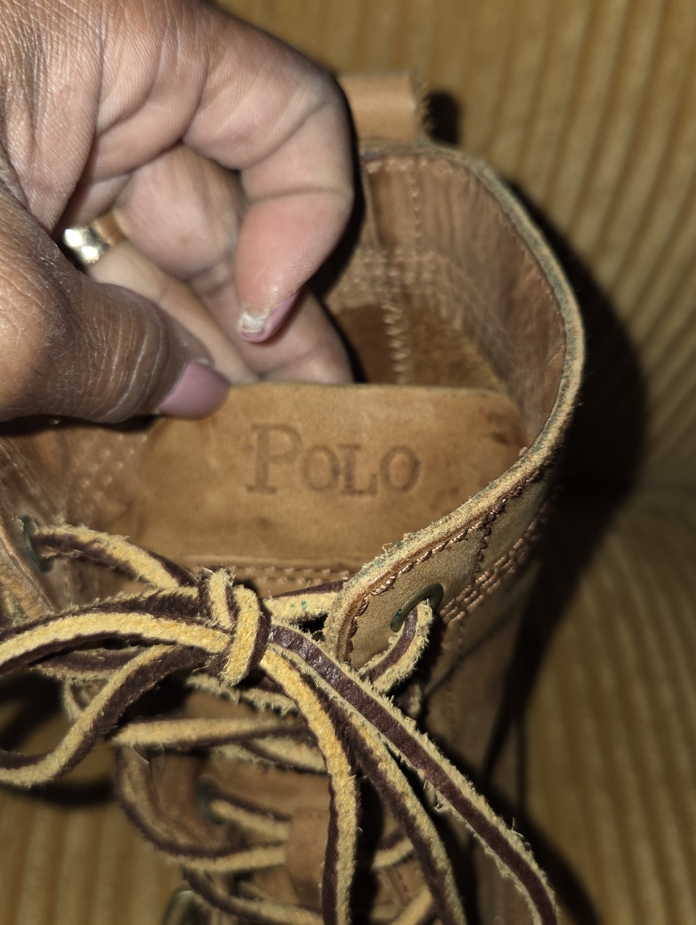 Ralph Lauren Polo Suede Lined Leather Ankle Boot in Camel Tan Mens 8